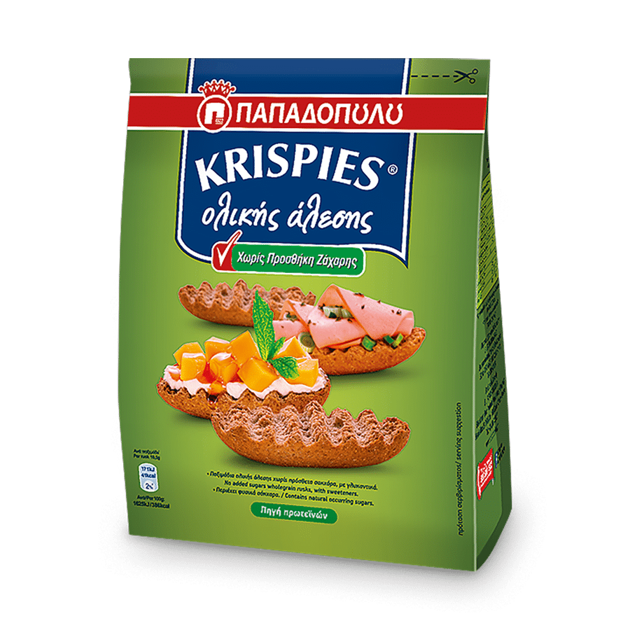 Papadopoulou Krispies volkoren toastjes zonder toegevoegde suikers, 200 gr Papadopoulou Krispies volkoren toastjes zonder toegevoegde suikers, 200 gr